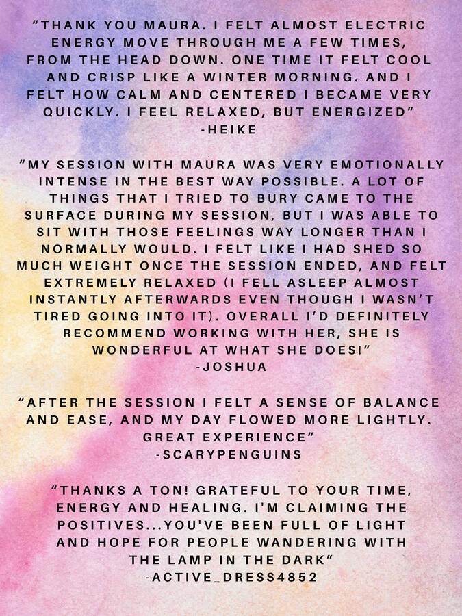 In Person & Distance Reiki Healing Session Feedback Reiki Healing Session Feedback